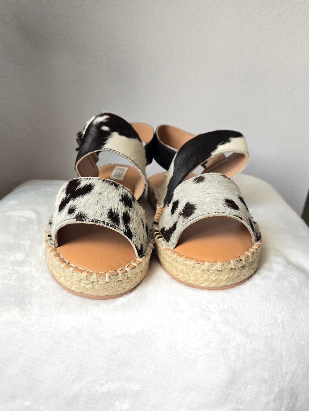 NWOT Myra Mignon Black & White Hair-On Cowhide Espadrille Sandals Size 6